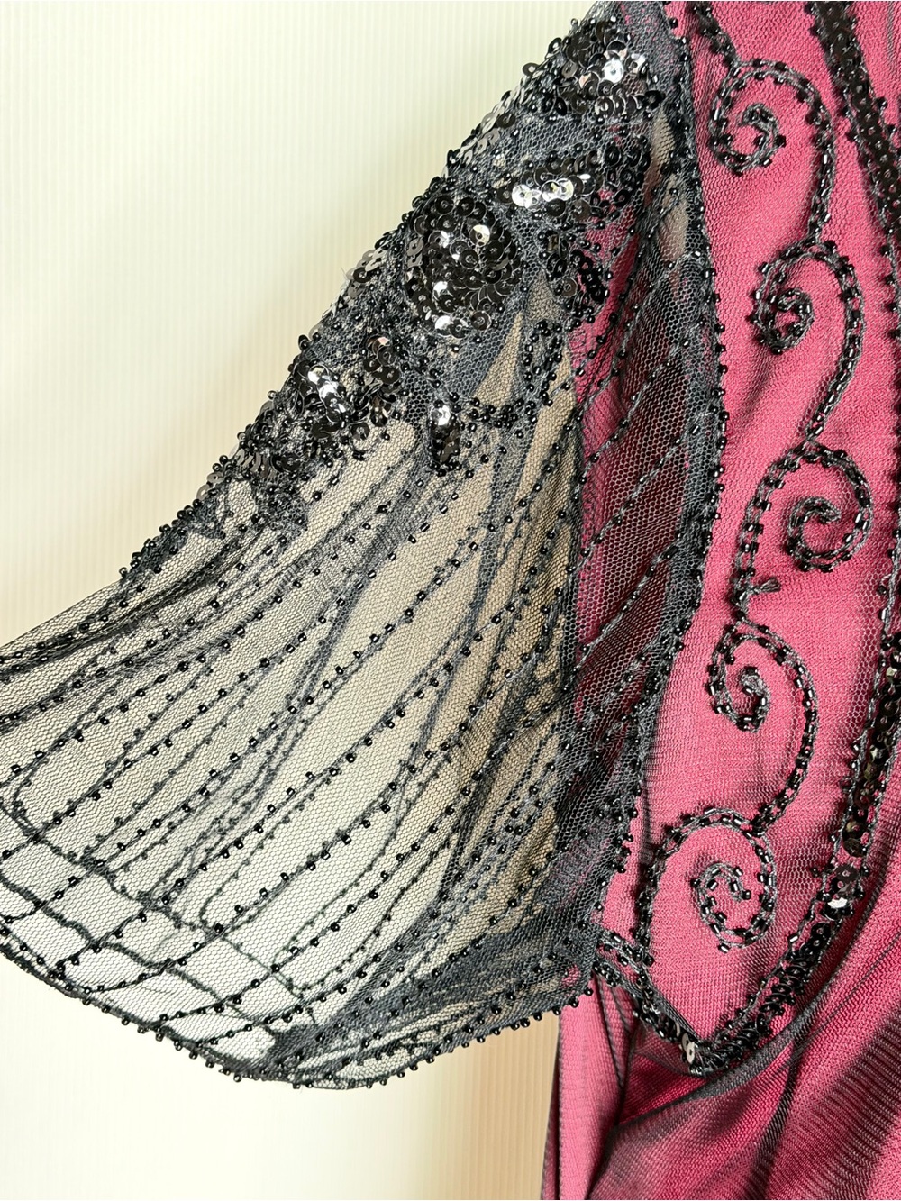 BABEYOND XXL Black Beaded Fringe Flapper Dress Raspberry Pink Art Deco Gatsby - Picture 5 of 13